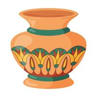 Colored ceramics vase. Porcelain vase for flowers, antique pottery, floral and abstract patterns. Vase pottery, floral pot, colorful jug. Trendy flat style isolated on white illustration vector