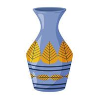 Colored ceramics vase. Porcelain vase for flowers, antique pottery, floral and abstract patterns. Vase pottery, floral pot, colorful jug. Trendy flat style isolated on white illustration vector