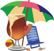 playa silla paraguas y cerveza vector