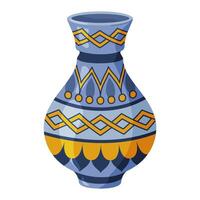 Colored ceramics vase. Porcelain vase for flowers, antique pottery, floral and abstract patterns. Vase pottery, floral pot, colorful jug. Trendy flat style isolated on white illustration vector