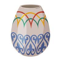 Colored ceramics vase. Porcelain vase for flowers, antique pottery, floral and abstract patterns. Vase pottery, floral pot, colorful jug. Trendy flat style isolated on white illustration vector