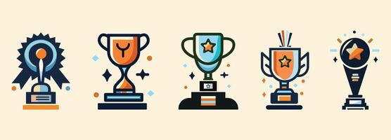 Trophy or Champion Cup flat illustration collection or set isolated on a white background. Trophy sign vector