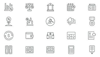 Accounting thin line icons set. Accountant, financial, business firm tax, statement, calculator, and balance sheet icon collection. Containing financial statement, audit, invoice icon pack. vector