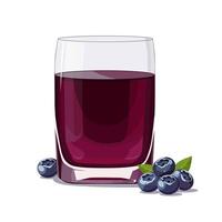 Full glass of purple freshly and healthy squeezed blueberry juice isolated on white background. illustration in flat style with dietary drink. Summer clipart for card, banner, flyer, poster design vector