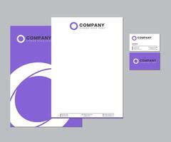 púrpura papelería conjunto con logo diseño vector