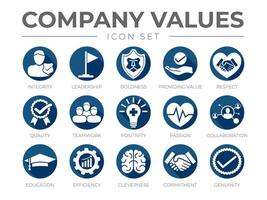 Business Company Values Flat Round Icon Set. Education, Efficiency, Cleverness, Commitment, Genuinity Icons vector