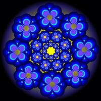 Round pattern in the form of blue flowers on a black background vector