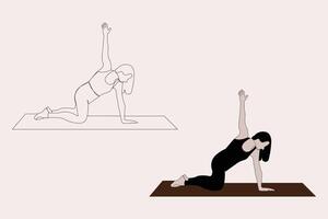 Yoga poses outline isolated on white background. Woman doing yoga on yoga mat. vector