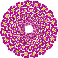 resumen redondo modelo en el formar de rosado y amarillo flores arreglado en un circulo en un blanco antecedentes vector