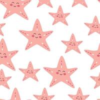 Seamless pattern pink cartoon starfish on white background. illustration for children's wallpaper, textile, packaging. vector