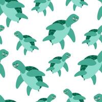 Seamless pattern of cartoon green sea turtle on a white background. illustration for children's wallpaper, textiles, packaging. vector