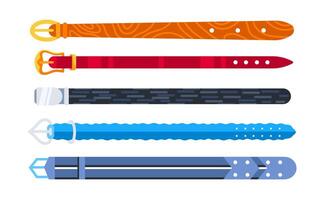 Belts with buckles. Fashionable leather belts for men and women. Elements of clothing vector