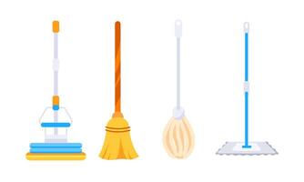 Mop and broom for cleaning. Home hygiene. Household mop and housework broom tools. vector