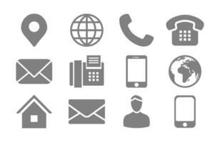 Contact Info Icon Set with Location Pin, Phone, Fax, Cellphone, Person and Email Icons. vector