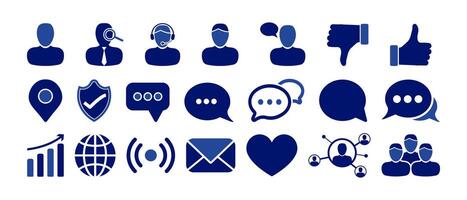 Blue Social Media Icon Set with People, Chat, Thumbs Up, Like Icons vector