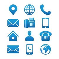 contacto informacion icono conjunto con habla a alfiler, teléfono, fax, célula teléfono, trabajador y correo electrónico iconos vector
