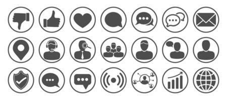 Round Social Media Icon Set with People, Chat, Thumbs Up, Like Icons vector