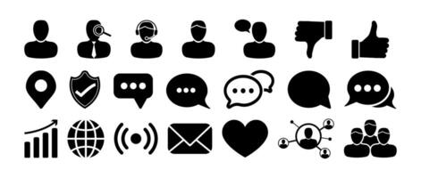 social medios de comunicación icono conjunto con gente, charlar, pulgares arriba, me gusta íconos vector