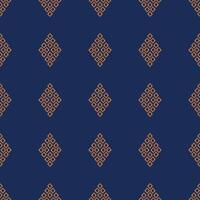 Traditional ethnic motifs ikat geometric fabric pattern cross stitch.Ikat embroidery Ethnic oriental Pixel navy blue background. Abstract,illustration. Texture,decoration,wallpaper. vector