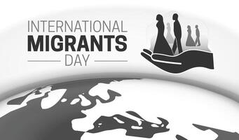 Black and White International Migrants Day Background Illustration with World Map vector