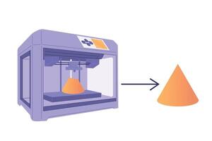 3d impresora máquina es impresión 3d objeto, ilustración logo concepto icono. tecnologías de el futuro, técnico progreso, ciencia, robótica vector