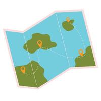 Cartoon illustration of paper map with route. Folded map icon. Travel concept. Element for print, banner, card, brochure, logo. vector