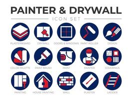 Round Painter and Drywall Color Icon Set vector