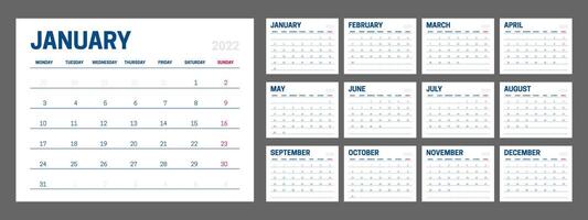 Clean 2022 Calendar Design vector