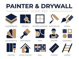 Painter and Drywall Icon Set vector