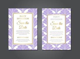 elegante púrpura salvar el fecha invitación diseño vector