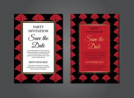 Elegant Red and Black Floral Art Deco Invitation Design vector