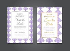 elegante lujo púrpura salvar el fecha invitación diseño vector