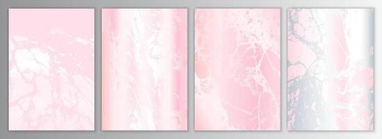 Pink Marble Background Set. Elegant Silver Texture Collection vector