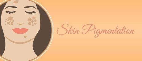 Skin Pigmentation Background Illustration Design. Orange Banner with Woman Face vector