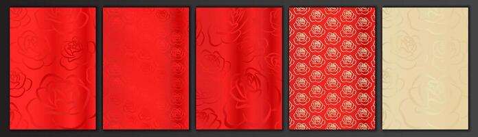 Luxury Red Rose Background Texture Set. Flower Pattern Collection vector