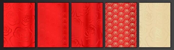 Luxury Red Rose Background Texture Set. Flower Pattern Collection vector