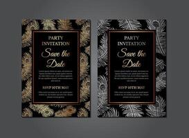 Feather Gatsby Elegant Art Deco Invitation Design vector