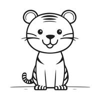 Tiger black and white cartoon character design collection. White background. Pets, Animals. vector
