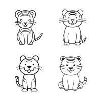 Tiger black and white cartoon character design collection. White background. Pets, Animals. vector