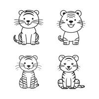 Tiger black and white cartoon character design collection. White background. Pets, Animals. vector