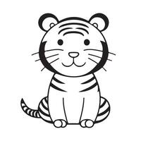 Tiger black and white cartoon character design collection. White background. Pets, Animals. vector