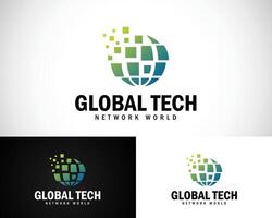 global technology logo creative design concept modern pixel digital networking vector