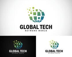 global tecnología logo creativo diseño concepto moderno píxel digital redes vector