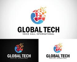 global tecnología logo creativo diseño concepto moderno píxel digital redes teléfono vector