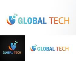global tecnología logo creativo diseño concepto moderno píxel digital redes vector