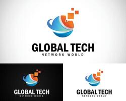 global tecnología logo creativo diseño concepto moderno píxel digital redes vector