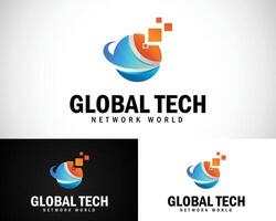 global technology logo creative design concept modern pixel digital networking vector