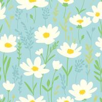 Pastel flower meadow seamless pattern, retro background vector