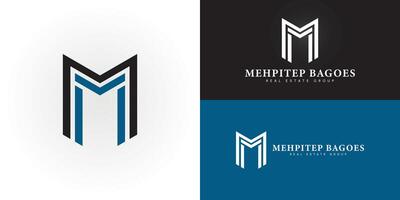 Abstract initial strip letter M or MM logo in black-blue color isolated on multiple background colors. The logo is suitable for Luxury Properties Real Estate logo design inspiration templates. vector