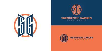Abstract initial circle letter SG or GS logo in blue-orange color isolated on multiple background colors. The logo is suitable for apartment management company logo design inspiration templates. vector